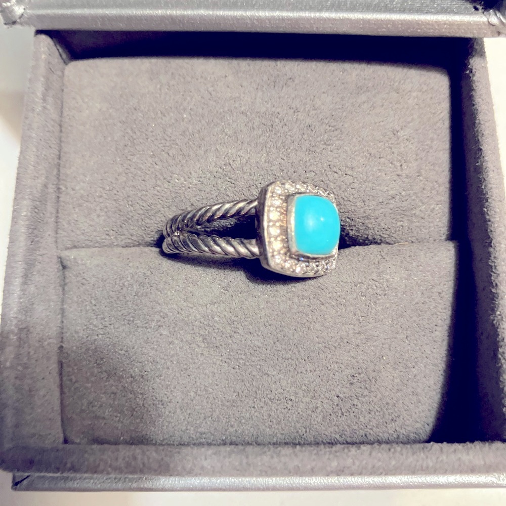David Yurman Petite Turquoise Ring in Sterling Silver & Pavé Diamonds - Picture 5 of 7
